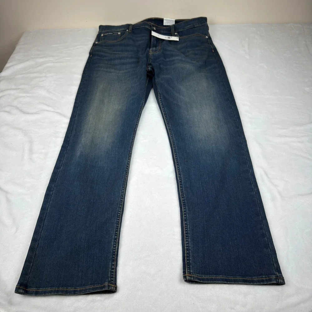 Calvin Klein Jeans Mens 38x32 (40 waist) Slim Straight Stretch Dark Blue New